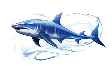 Obraz premium Marine Life Awareness Poster: Shark Design with Simple, Flowing Lines, generative AI