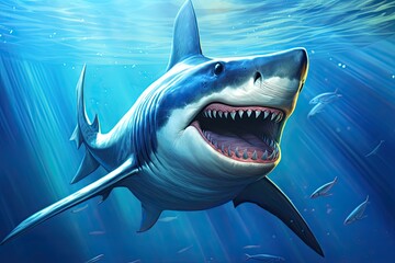 Shark Clipart: Navigating Through the Deep Blue Sea with Sharp Teeth Gleaming, generative AI