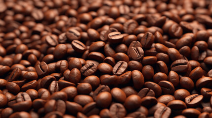 Obraz premium Grains de café, graines marrons. Café, cappuccino, mocha, macchiato. Arrière-plan pour conception et création graphique.