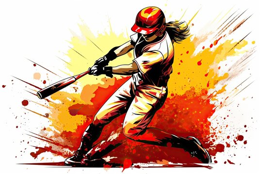 Softball Clipart: Intense Moment of Player Hitting Home Run - Capturing the Thrill of the Game, generative AI