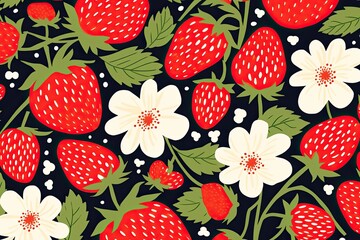 Summer Dress Fabric: Delightful Strawberry Abstract Pattern - Minimalistic and Vibrant, generative AI