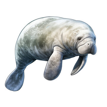 water animal element. watercolor manatee illustration.
