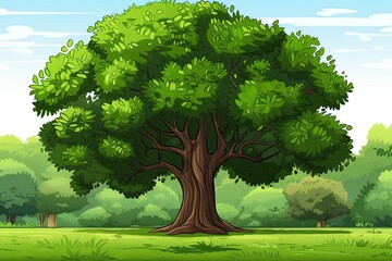 Lush Green Tree Clipart: Providing Shade and Shelter to Critters in Sunny Park, generative AI