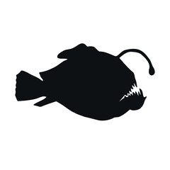 Vector hand drawn angler fish silhouette isolated on white background