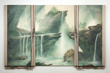 Nature-Inspired Wall Art: Abstract Waterfall Design with Streamlined Aesthetics, generative AI