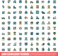 100 ecology icons set. Color line set of ecology vector icons thin line color flat on white