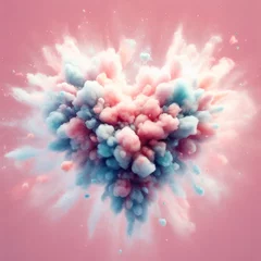 Fotobehang Vibrant hues dance through the sky, as a heart-shaped cloud of pink powder adds a touch of whimsy to the world below © mockupzord