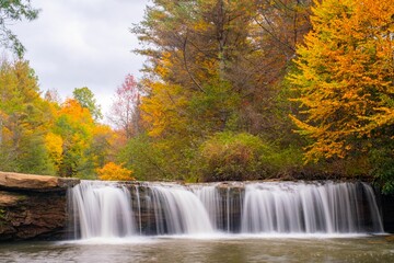 Tranquil and picturesque view of the waterfall on the Blackwater River, West Virginia in the fall