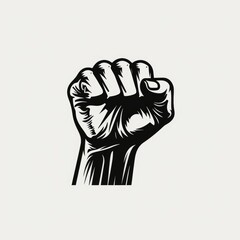 Raised fist hand, hand drawn black and white, AI generated Image