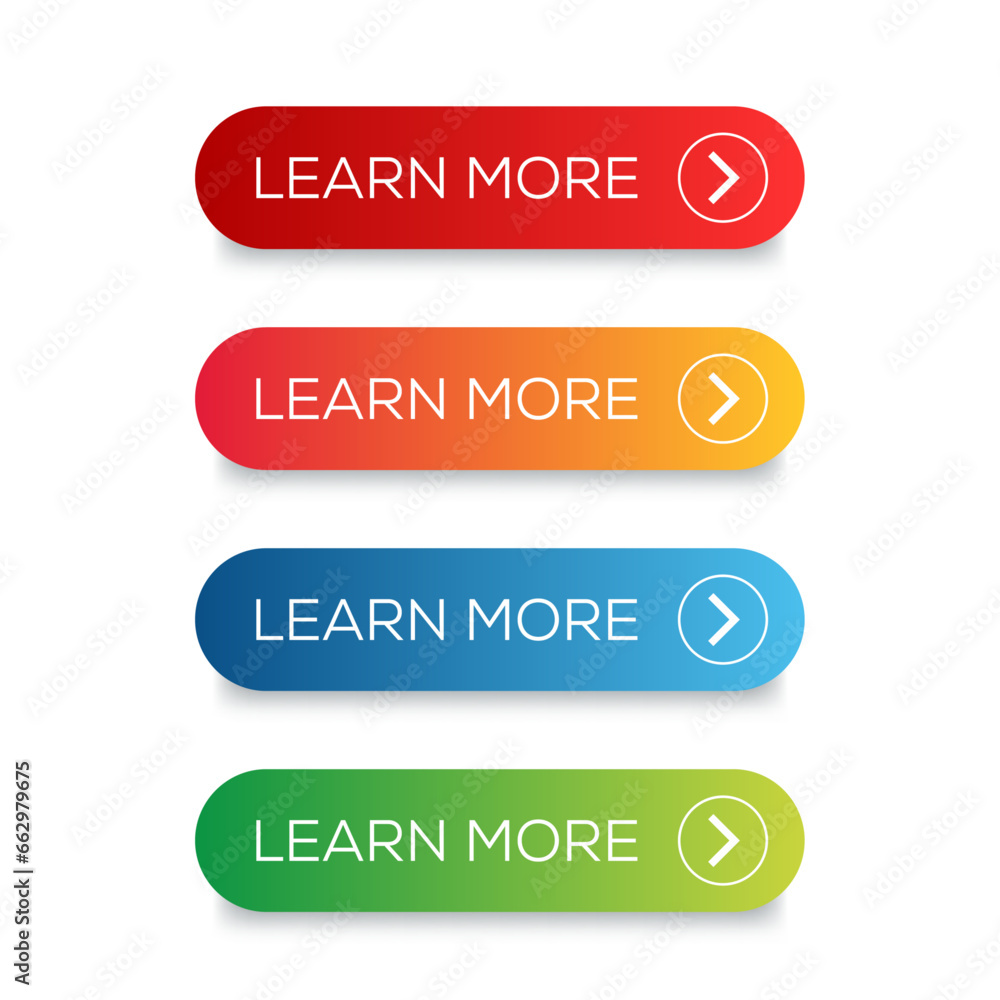 Poster learn more button set vector. learn more web button set