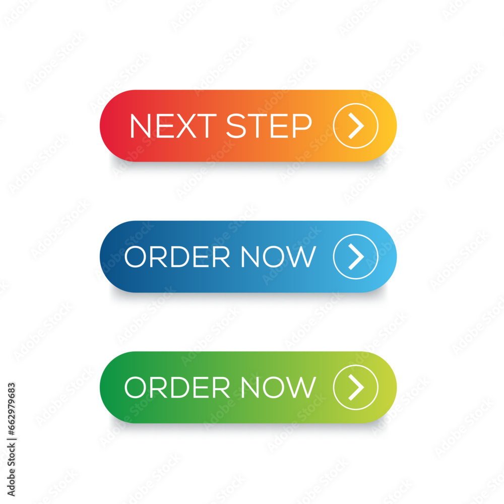 Aufkleber next step colorful button set. next step web button set