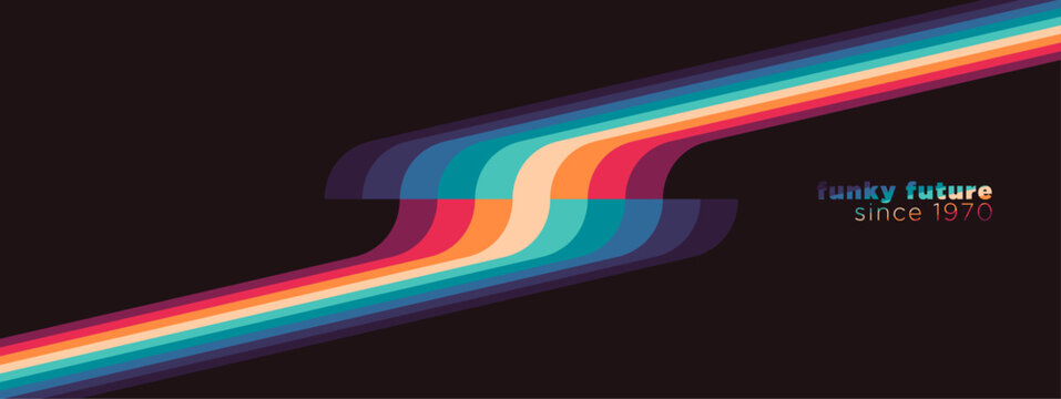 Futuristic 1970's background design in abstract style with colorful lines. Vector illustration.