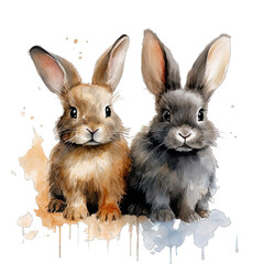 Two Rabbit Watercolor Png