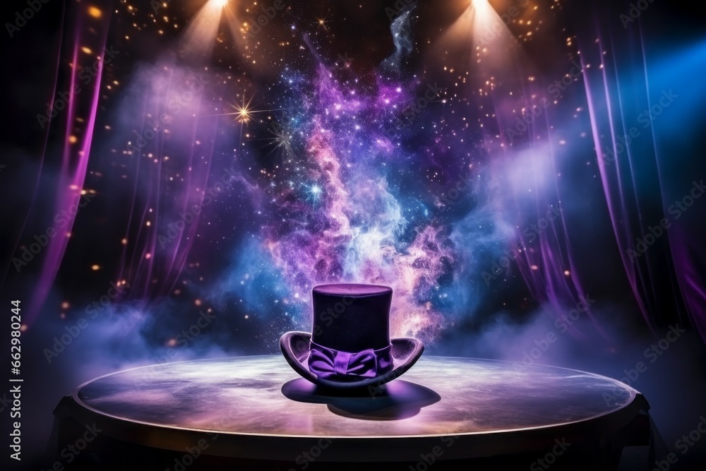 Poster magician's or wizard's hat. background with selective focus and copy space