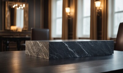 Professional design background with expensive black granite. Dark stone table