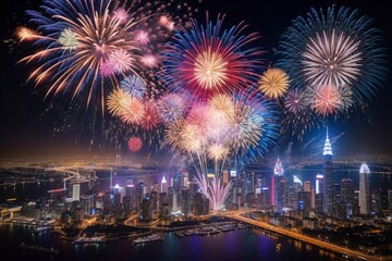 Fototapeta premium Wonderful Firework Shells for celebrating Happy New Year by Generative AI