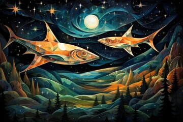 Luminous star whales, swimming among constellations in the vastness of space - Generative AI
