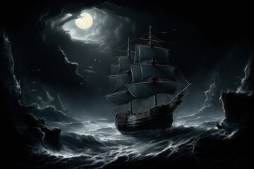 Mystical seafaring ships powered by enchanted winds - Generative AI