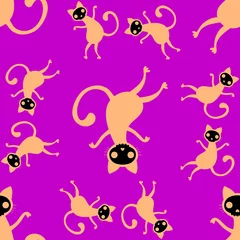 Fotobehang Halloween cat and pumpkins seamless ghost and skulls and poison pattern for wrapping paper and fabrics © Tetiana