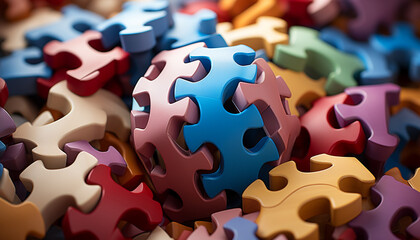 Jigsaw puzzle shapes success, teamwork, order, cooperation, and imagination generated by AI