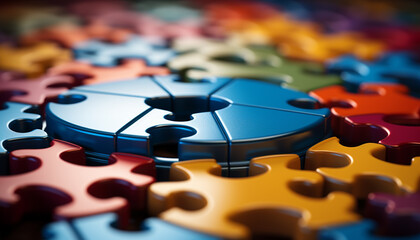 Teamwork and cooperation connect puzzle pieces for business success generated by AI