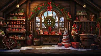 Fotobehang Whimsical Santa's Workshop Background © Michael