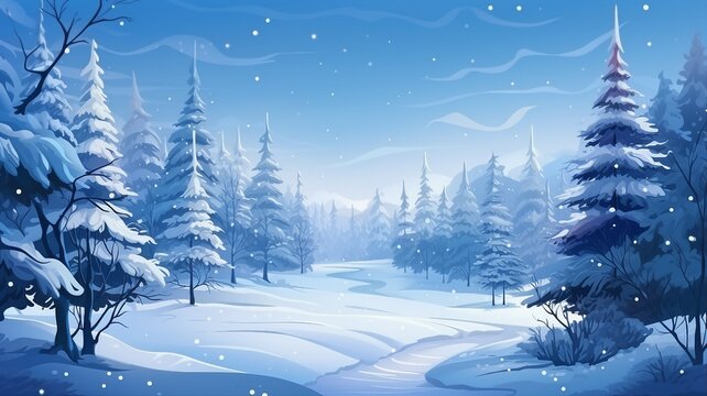 Snowy Christmas Forest Landscape Background