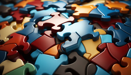A colorful jigsaw puzzle connects ideas, teamwork, and success generated by AI