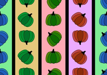 Cartoon retro vegetable harvest seamless Halloween pumpkins pattern for wrapping paper and fabrics and linens