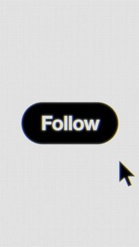 Flat view Social Media follow animation, mouse pointer on screen following an account, portrait, vertical, phone orientation, X UI
