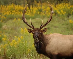 Naklejka na ściany i meble Majestic Elk Bull in Autumn Goldenrod 