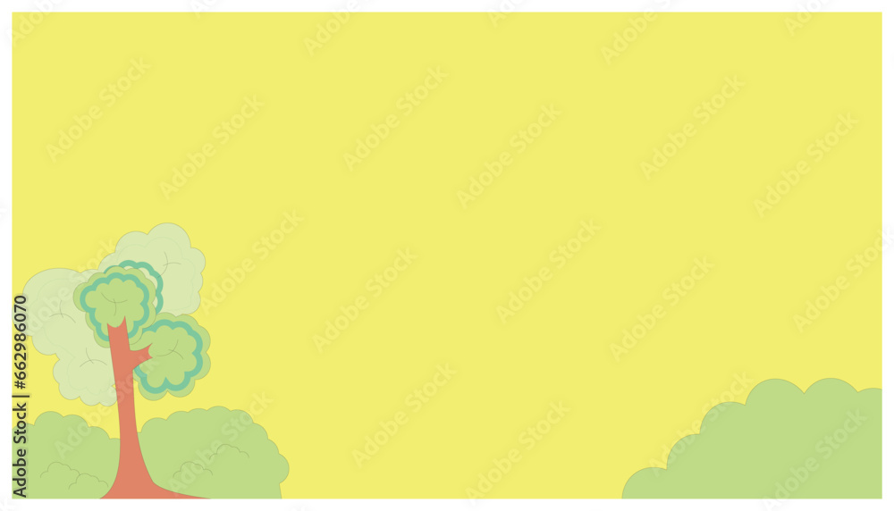 Poster illustration of a green tree on a yellow background with space for text. background of trees and gra