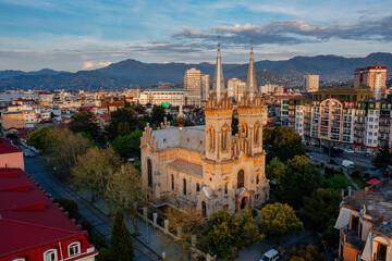Fototapeta premium Batumi Cathedral of the Mother of God, drone aerial view