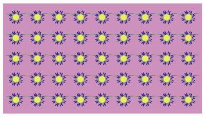 seamless floral pattern with purple flowers on a pink background. Abstract background with random plant patttern