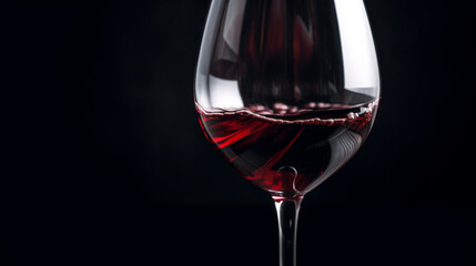 Verre de vin rouge, sur fond de couleur noir. Verre d'alcool, ambiance festive, repas. Pour conception et création graphique.
