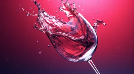 Foto op Plexiglas Verre de vin rouge, sur fond de couleur rose. Verre d'alcool, ambiance festive, repas. Pour conception et création graphique. © FlyStun