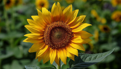 Obraz premium Vibrant sunflower meadow, nature beauty in yellow and green generated by AI