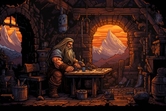 Loyal dwarven blacksmiths crafting mighty weapons - Generative AI