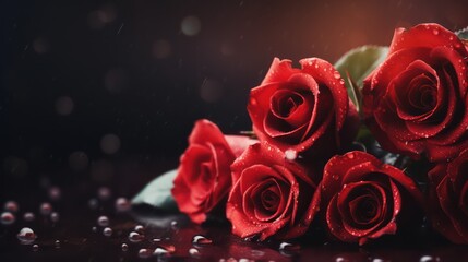 Romantic Valentine background with red rose flowers, beautiful grid and blurred effect, and copy space