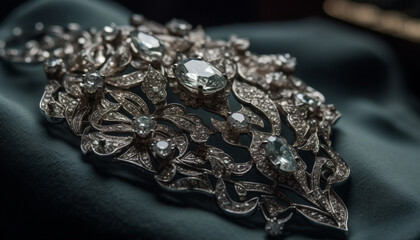 Obraz premium Shiny jewelry, luxury brooch, precious gem, silver colored, feminine elegance generated by AI