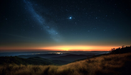 Fototapeta na wymiar Tranquil scene of majestic mountain peak illuminated by star field generated by AI