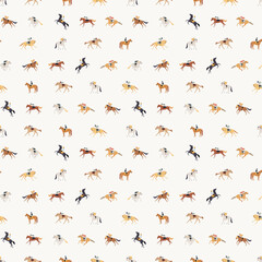 Seamless vector pattern, horse racing, jockeys riding horses