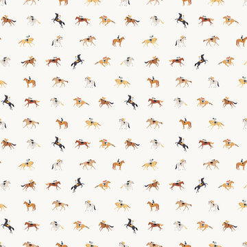 Seamless Vector Pattern, Horse Racing, Jockeys Riding Horses