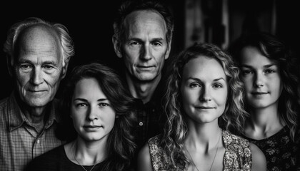 Obraz premium A group of smiling adults, black and white, looking content generated by AI