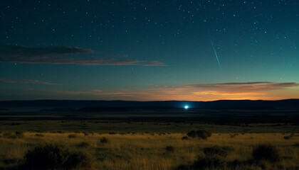 Tranquil scene illuminated by star field in majestic mountain range generated by AI