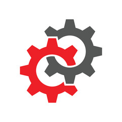 Two colorful gears. Industry development, engine work, business solution concept. Machine engineering technology symbol. Vector. EPS 10