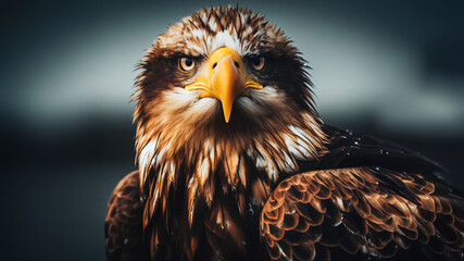 Retrato de un águila mirando a la cámara - obrazy, fototapety, plakaty