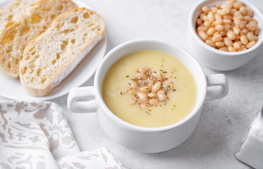 White beans rosemary potato soup in a bowl