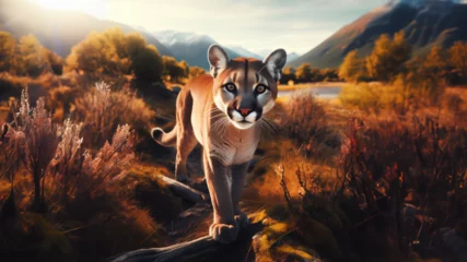 Poster Retrato de un puma salvaje en la naturaleza mirando a cámara © David Escobedo