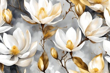 Obraz na płótnie Canvas Golden white and gray flowers for wall canvas décor. 